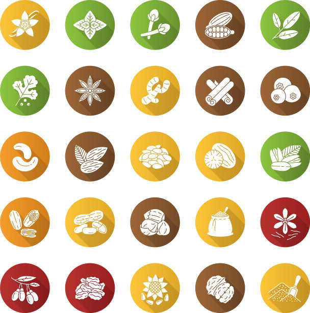 香料平面设计长阴影字形图标集图片下载