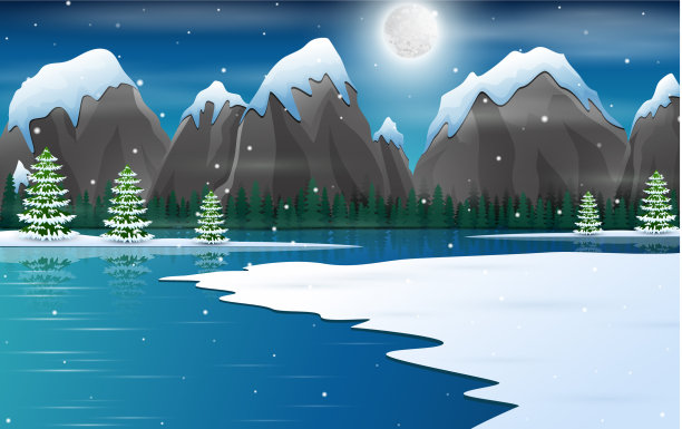 冬夜景观与积雪的岩石图片下载