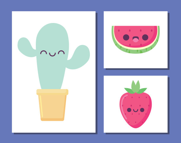 卡哇伊仙人掌和卡通图标集设计图片下载