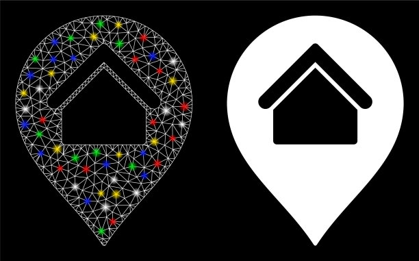 发光的网格网络home标记图标耀斑图片下载