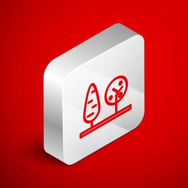 等距线树图标孤立在红色上图片下载