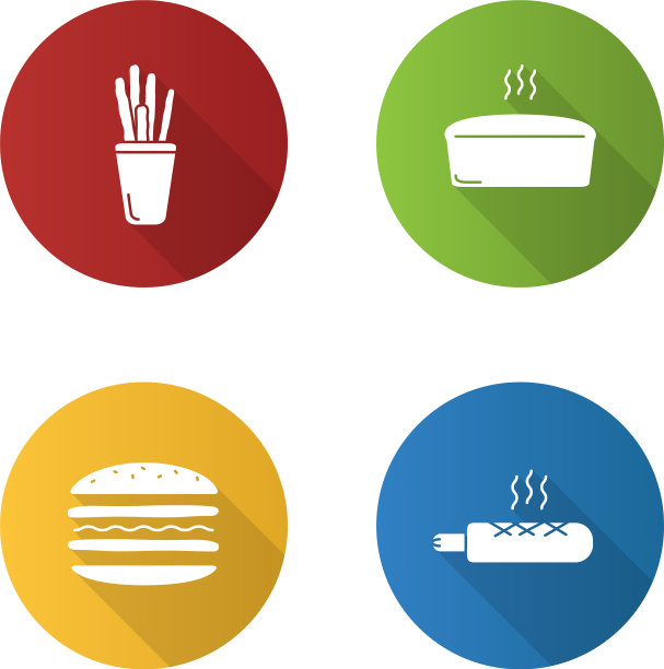 面包房平面设计长阴影字形图标集图片下载