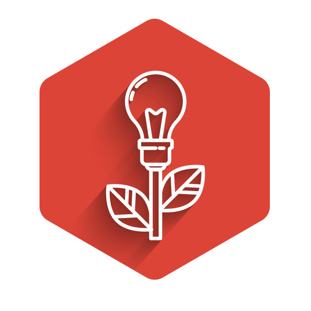 白线灯泡与叶片图标隔离图片下载