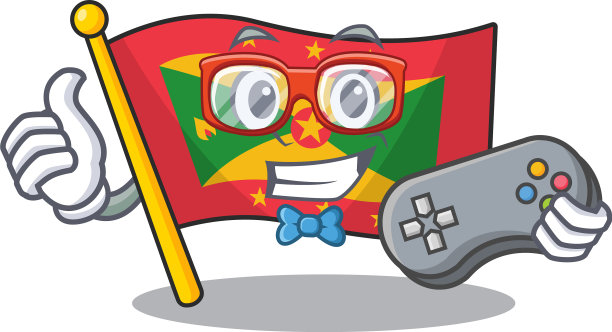 滑稽极客玩家旗格林纳达卷轴卡通图片下载