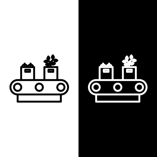 设置带纸板盒图标的线输送带图片下载