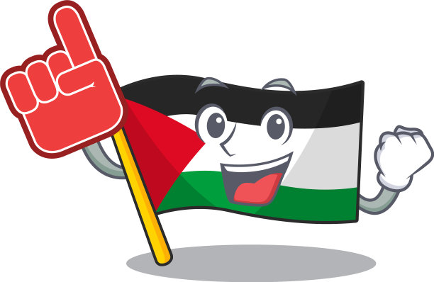 旗上印有印有卡通图案的巴勒斯坦卷轴吉祥物图片下载