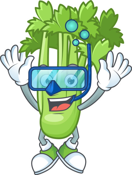 有趣的芹菜植物与潜水吉祥物设计图片下载