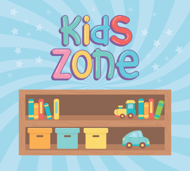 儿童区木制架子的盒子，书籍和玩具图片下载