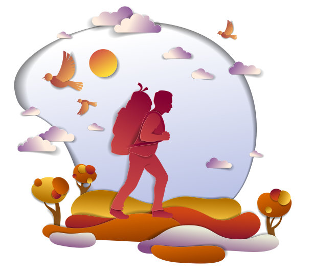 年轻活跃的男子徒步在秋天与大自然图片下载