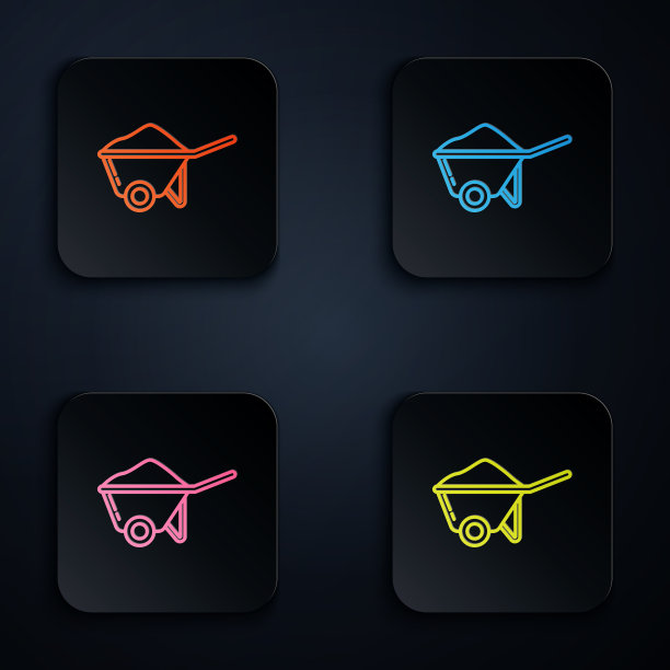 彩色霓虹灯线手推车与污垢的图标图片下载