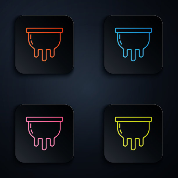 彩色霓虹灯线乳房图标孤立在黑色图片下载