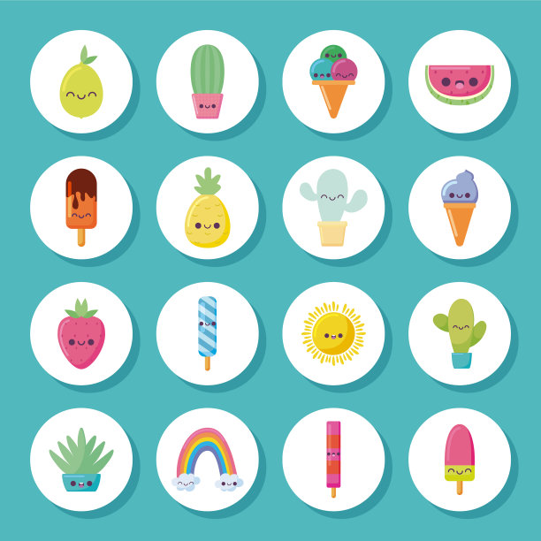 卡哇伊图标集卡通设计图片下载