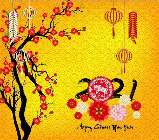 2021年春节快乐，牛花年图片下载