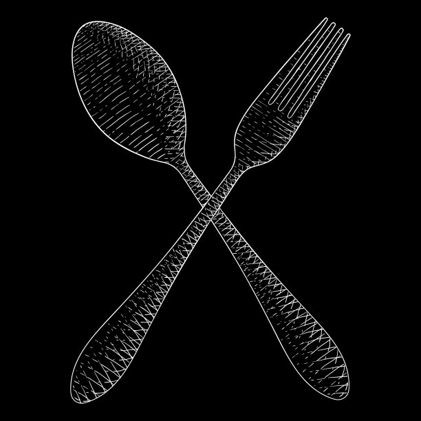 刀叉勺手画白素描图片下载