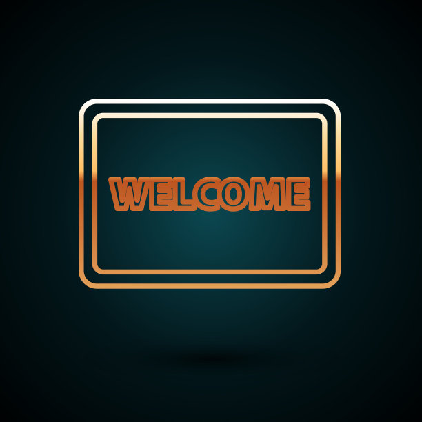 金色线门垫与文字欢迎图标图片下载