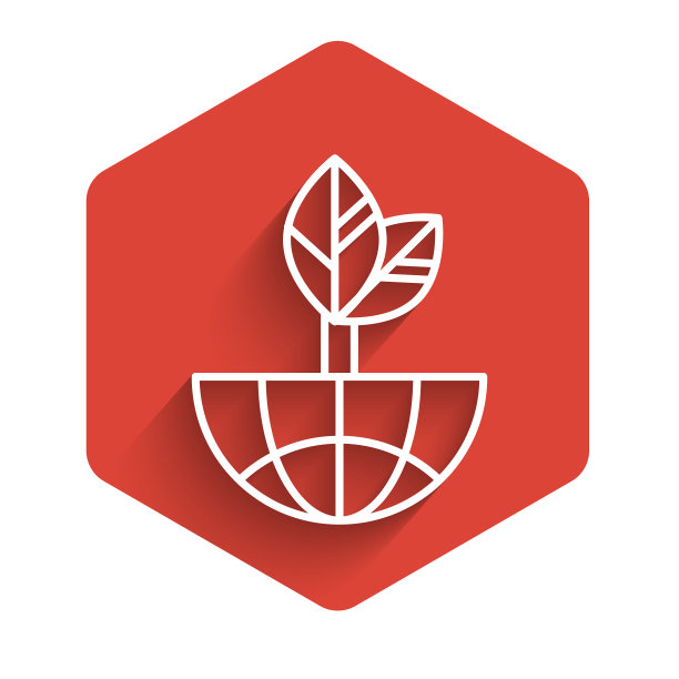 白线地球地球仪和叶图标隔离图片下载