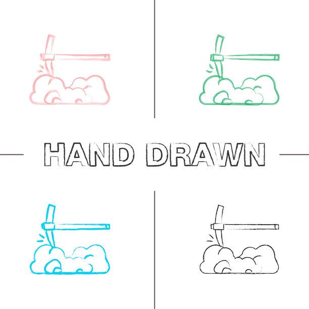 挑选斧头打破岩石手绘图标集图片下载