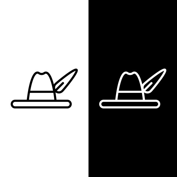 设置线啤酒节帽子图标孤立在黑色图片下载