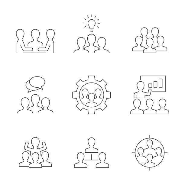 白色背景上的团队合作线性图标图片下载