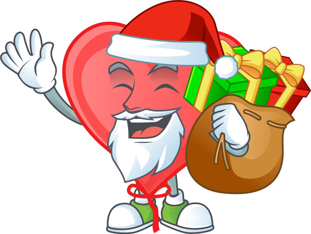 圣诞老人用红色的爱气球卡通礼物袋图片下载