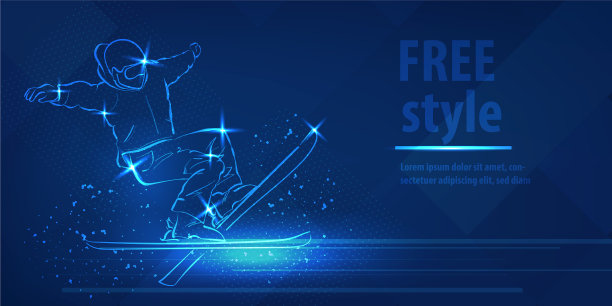 自由式滑雪男子数字跳跃运动蓝色霓虹灯图片下载