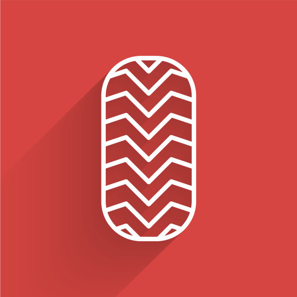 白色线汽车轮胎图标孤立与长影子图片下载