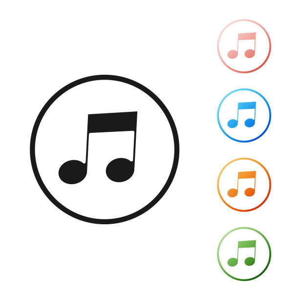黑色音乐音符音调图标孤立在白色图片下载