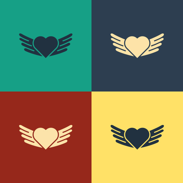 颜色心与翅膀图标孤立的颜色图片下载