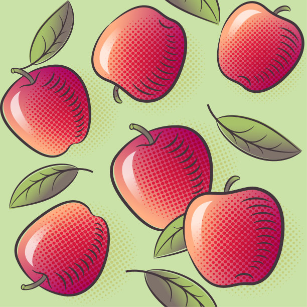 苹果花纹无缝，果实成熟带叶图片下载