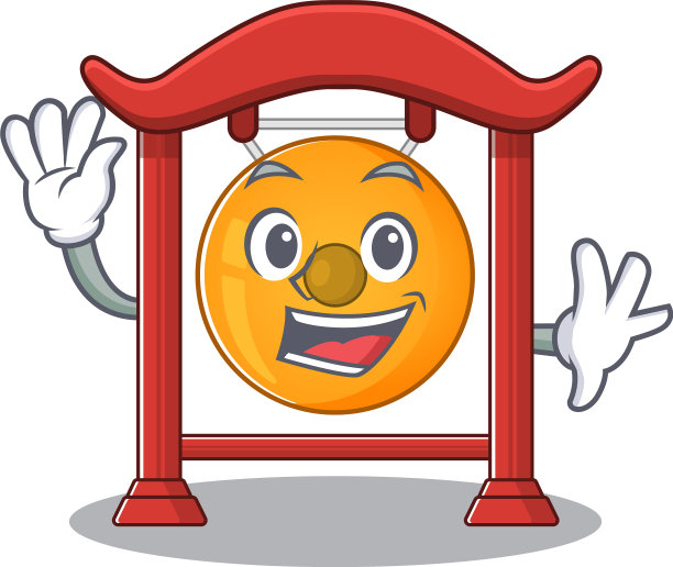 挥舞着可爱的笑脸中国锣鼓卡通图片下载