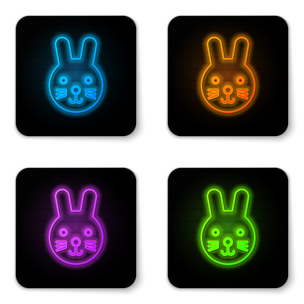 发光的霓虹灯兔星座图标孤立图片下载