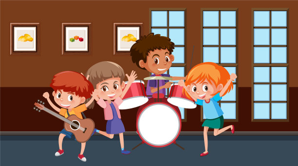 孩子们在乐队里演奏音乐的场景图片下载