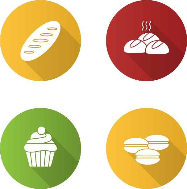 面包房平面设计长阴影字形图标集图片下载