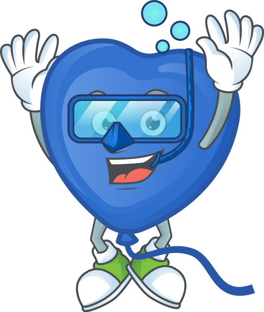 有趣的蓝色爱气球设计与潜水吉祥物图片下载