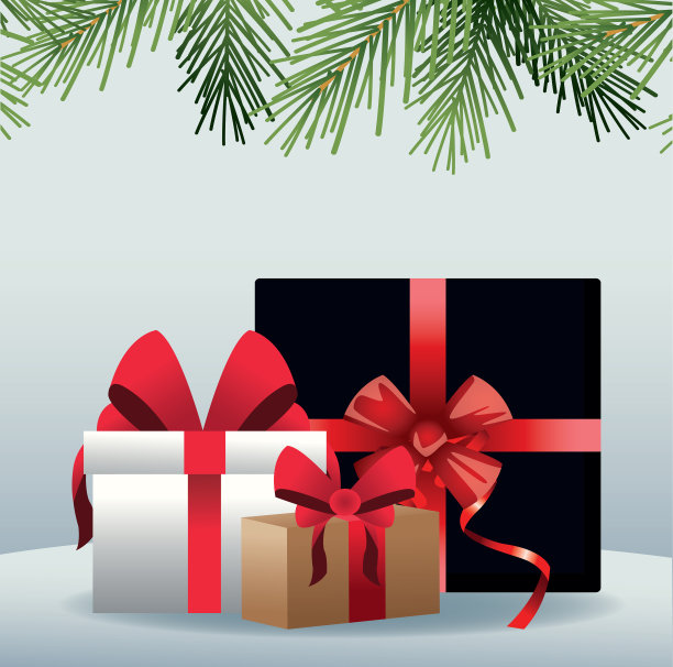 灰色背景上有红色蝴蝶结的礼品盒图片下载