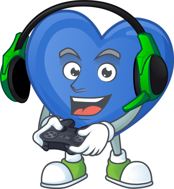 吉祥物图标蓝色爱与耳机和图片下载