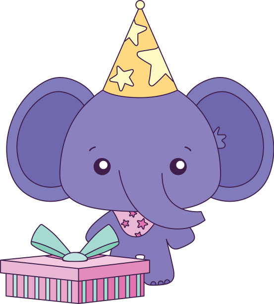 大象卡通生日快乐概念图片下载