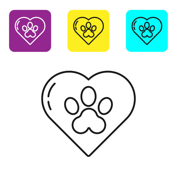 黑线心与动物足迹图标图片下载