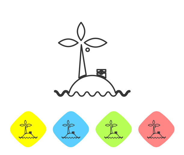 灰线热带岛屿在海洋图标孤立图片下载