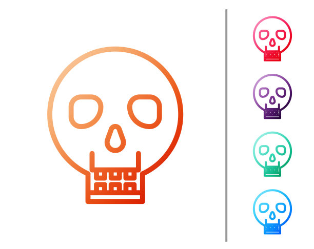红色线骷髅图标孤立在白色背景上图片下载