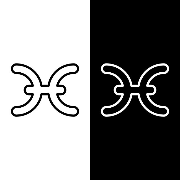 设定线双鱼座星座图标孤立在黑色图片下载