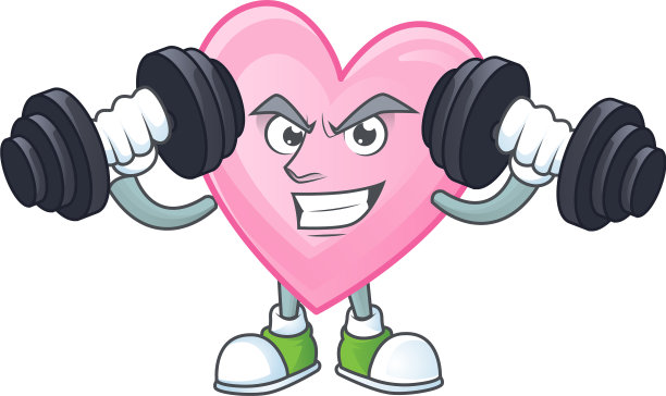 健身运动用粉色的爱心吉祥物图标图片下载