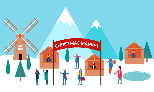 冬季城市和圣诞市场的横幅图片下载