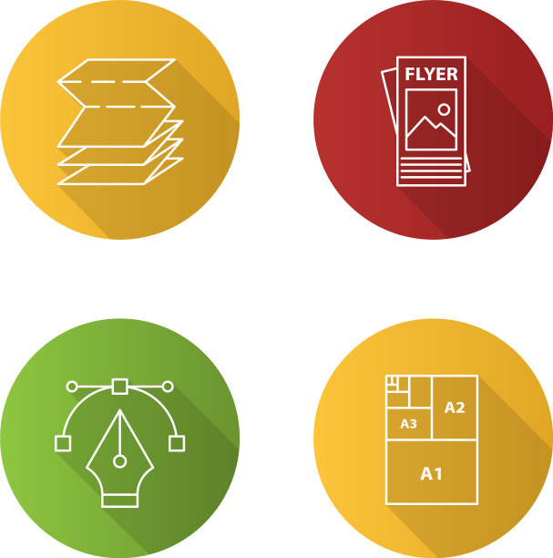 打印平面线性长阴影图标集图片下载
