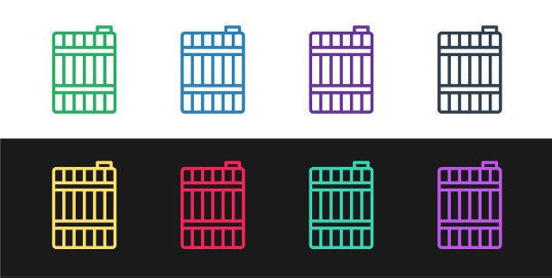 设定线木桶图标孤立在黑色和图片下载