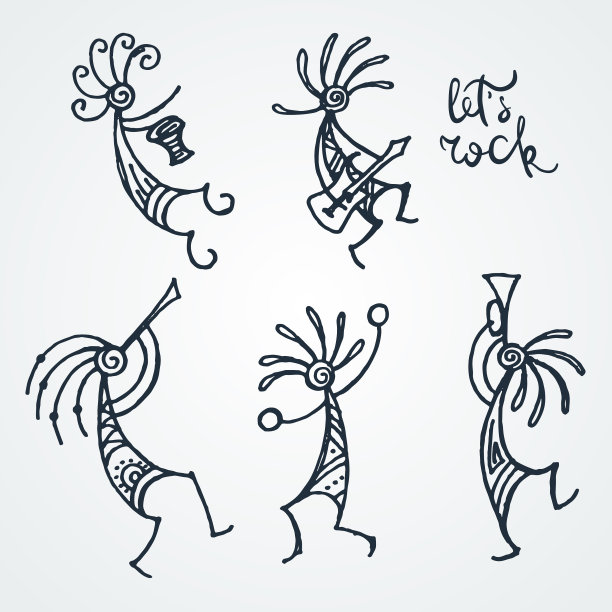 手绘kokopelli人物程式化神话图片下载