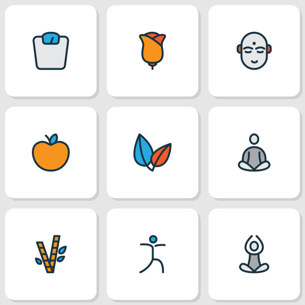 瑜伽图标彩色线设置与竹子图片下载