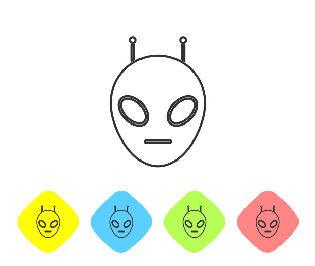 灰色线外星人图标孤立在白色背景图片下载