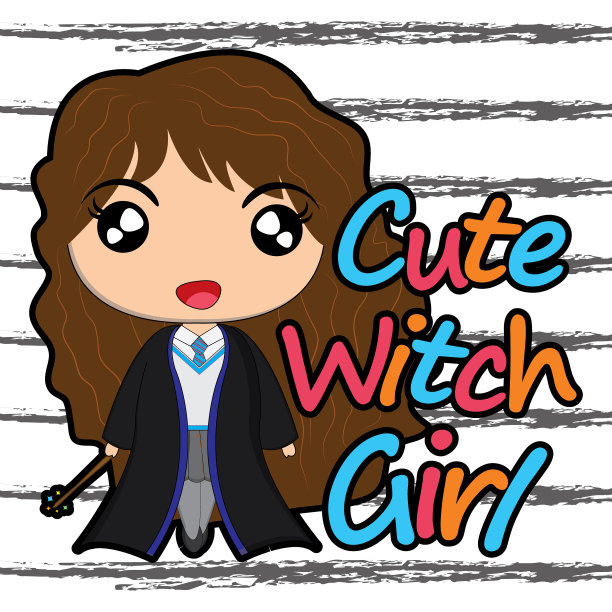 卡通与可爱的女巫女孩条纹背景图片下载