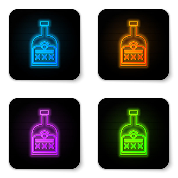 发光的霓虹灯酒精饮料朗姆酒瓶图标图片下载